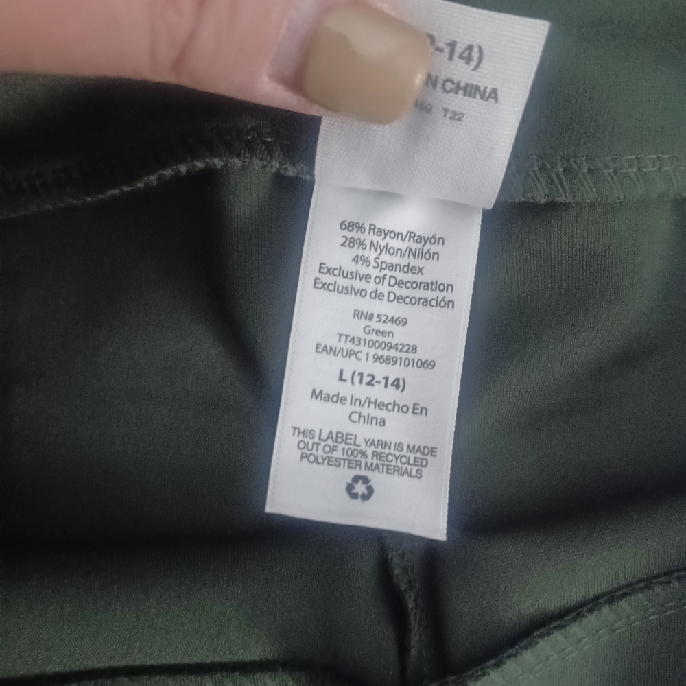 Time And Tru Dk Olive Green Leggings Sz L 12 14 - Picture 3 of 5